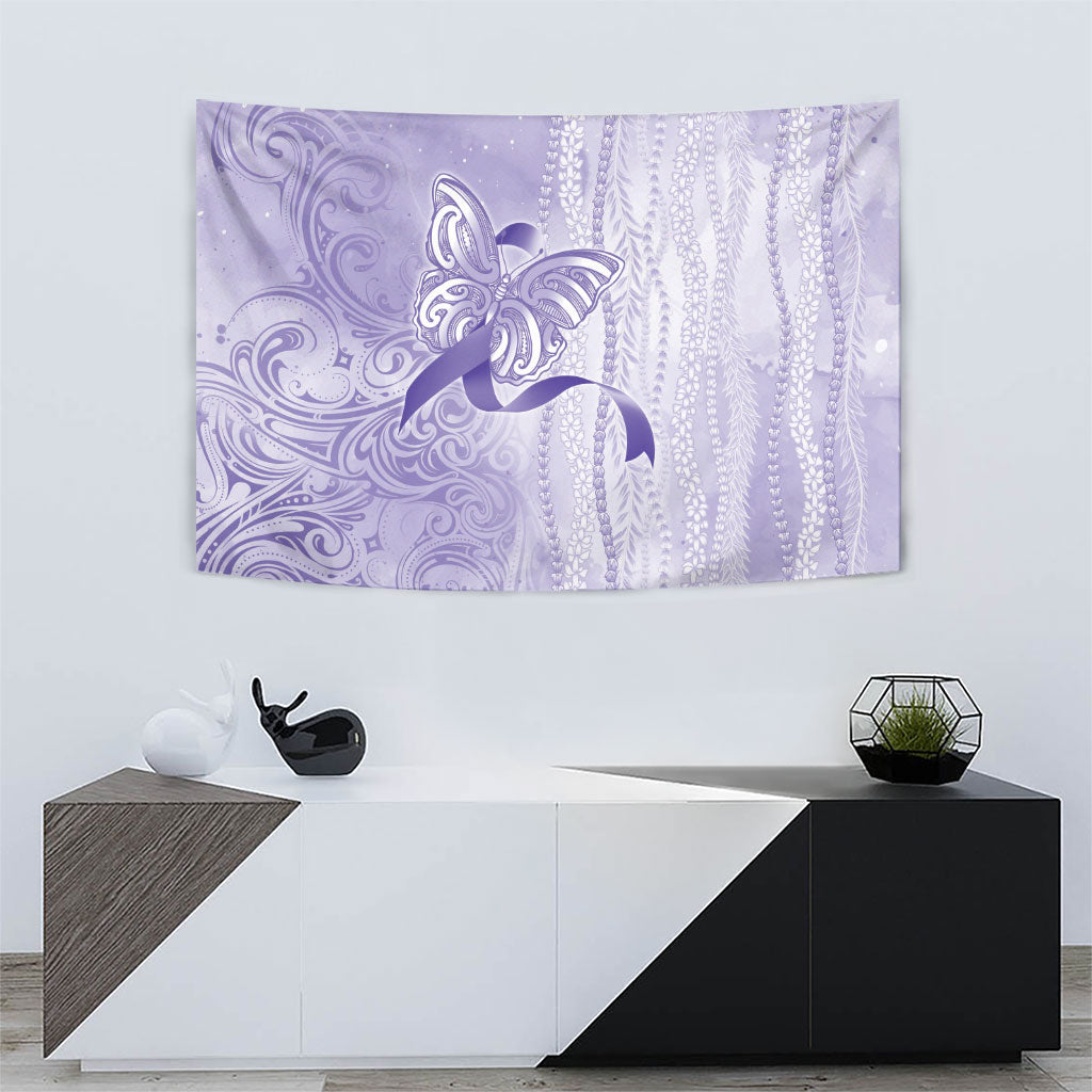 Hawaii Epilepsy Support Purple Ribbon Strength Tapestry Maile Pikake Lokelani Crown Flower Lei Inspired