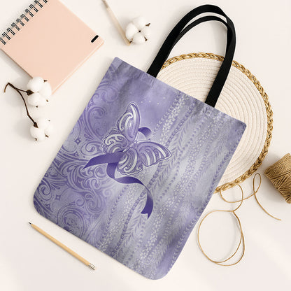 Hawaii Epilepsy Support Purple Ribbon Strength Tote Bag Maile Pikake Lokelani Crown Flower Lei Inspired