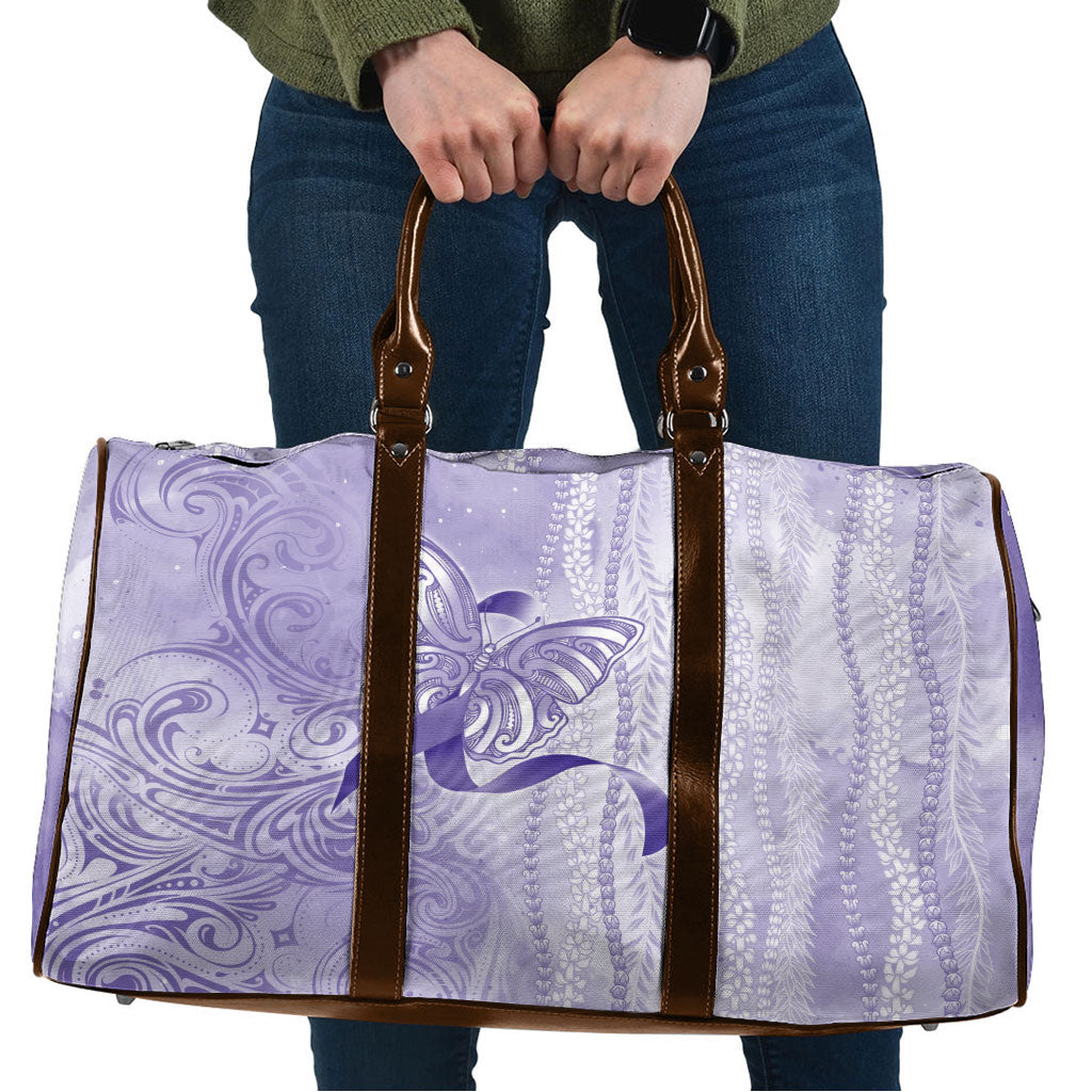 Hawaii Epilepsy Support Purple Ribbon Strength Travel Bag Maile Pikake Lokelani Crown Flower Lei Inspired