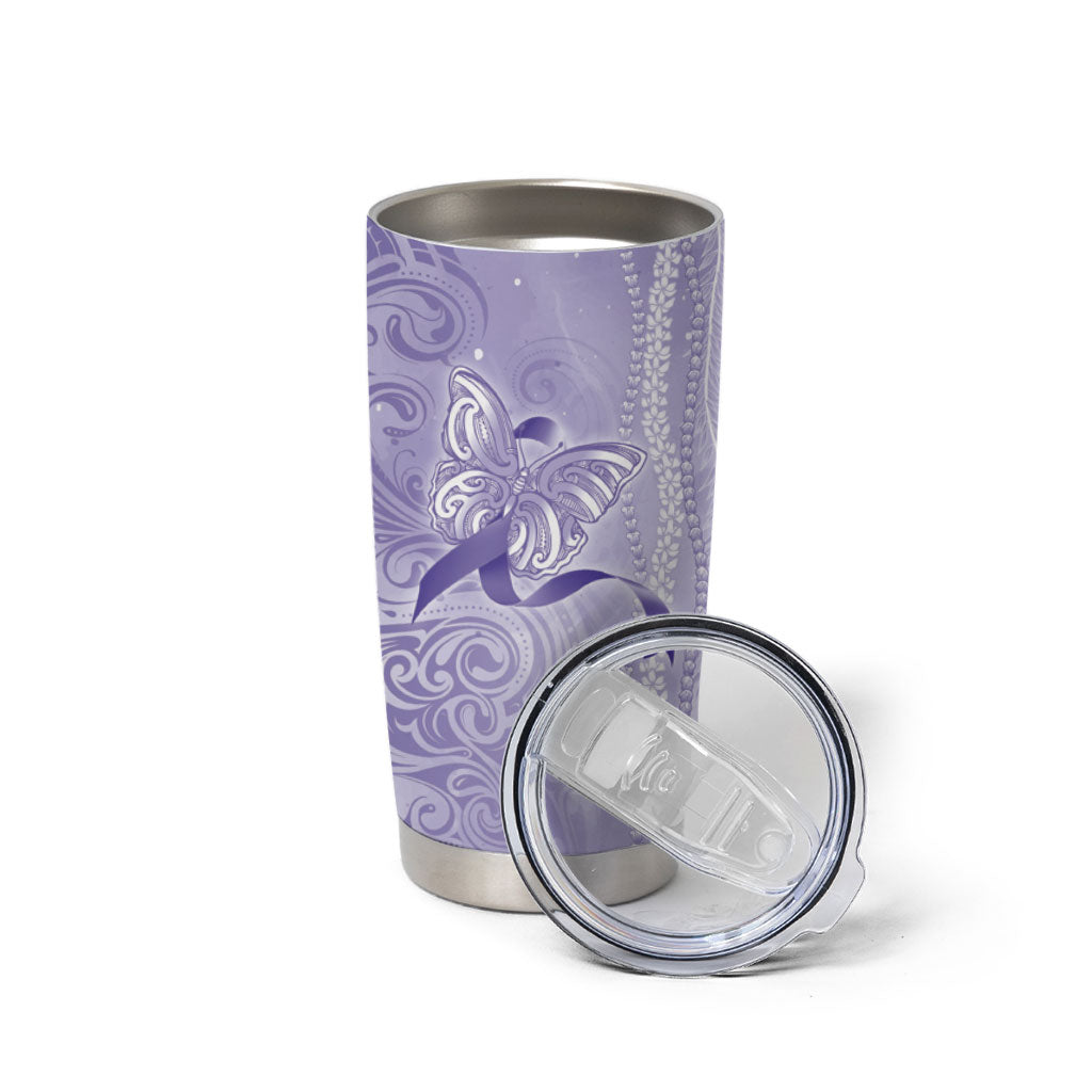 Hawaii Epilepsy Support Purple Ribbon Strength Tumbler Cup Maile Pikake Lokelani Crown Flower Lei Inspired