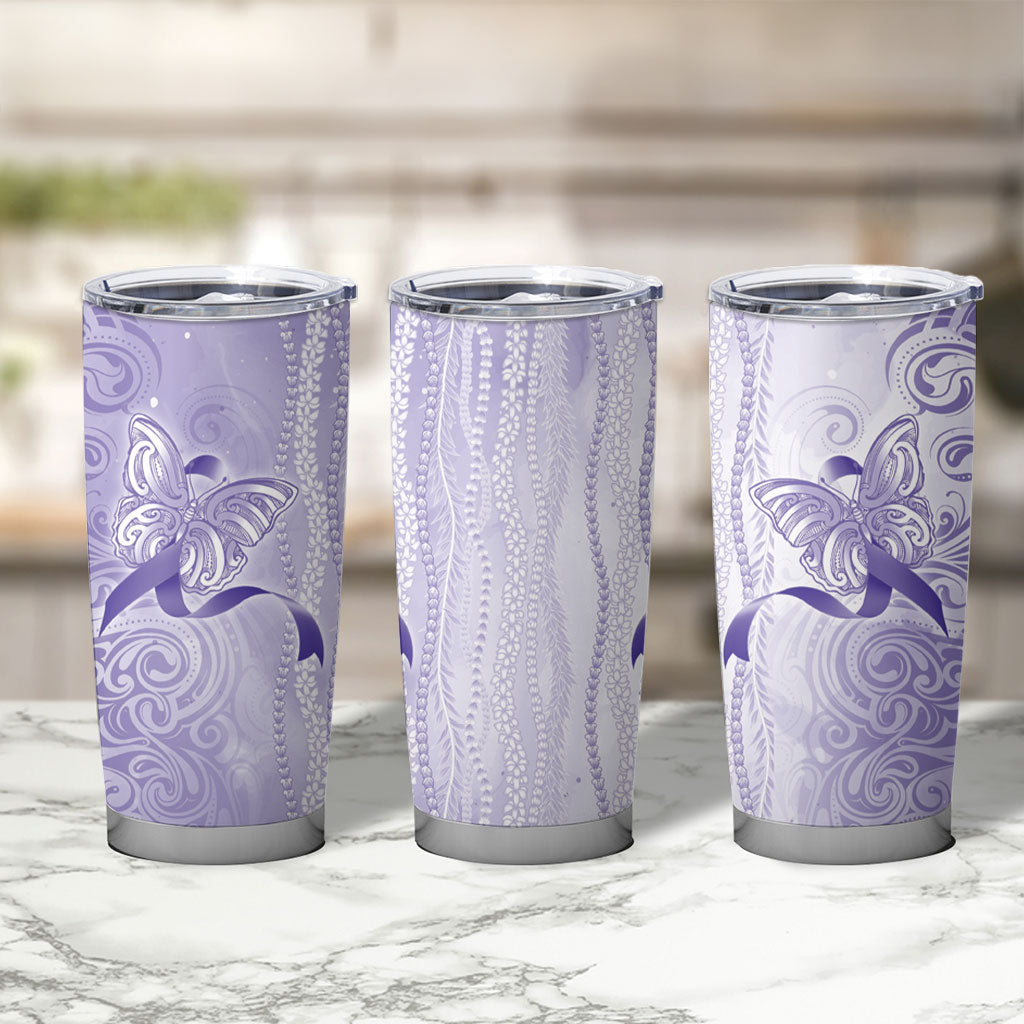 Hawaii Epilepsy Support Purple Ribbon Strength Tumbler Cup Maile Pikake Lokelani Crown Flower Lei Inspired
