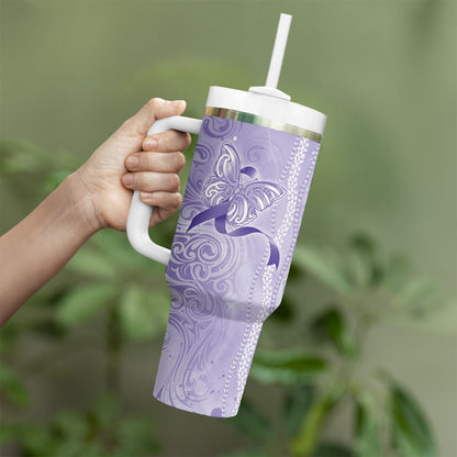 Hawaii Epilepsy Support Purple Ribbon Strength Tumbler With Handle Maile Pikake Lokelani Crown Flower Lei Inspired