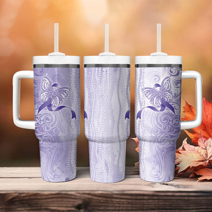 Hawaii Epilepsy Support Purple Ribbon Strength Tumbler With Handle Maile Pikake Lokelani Crown Flower Lei Inspired