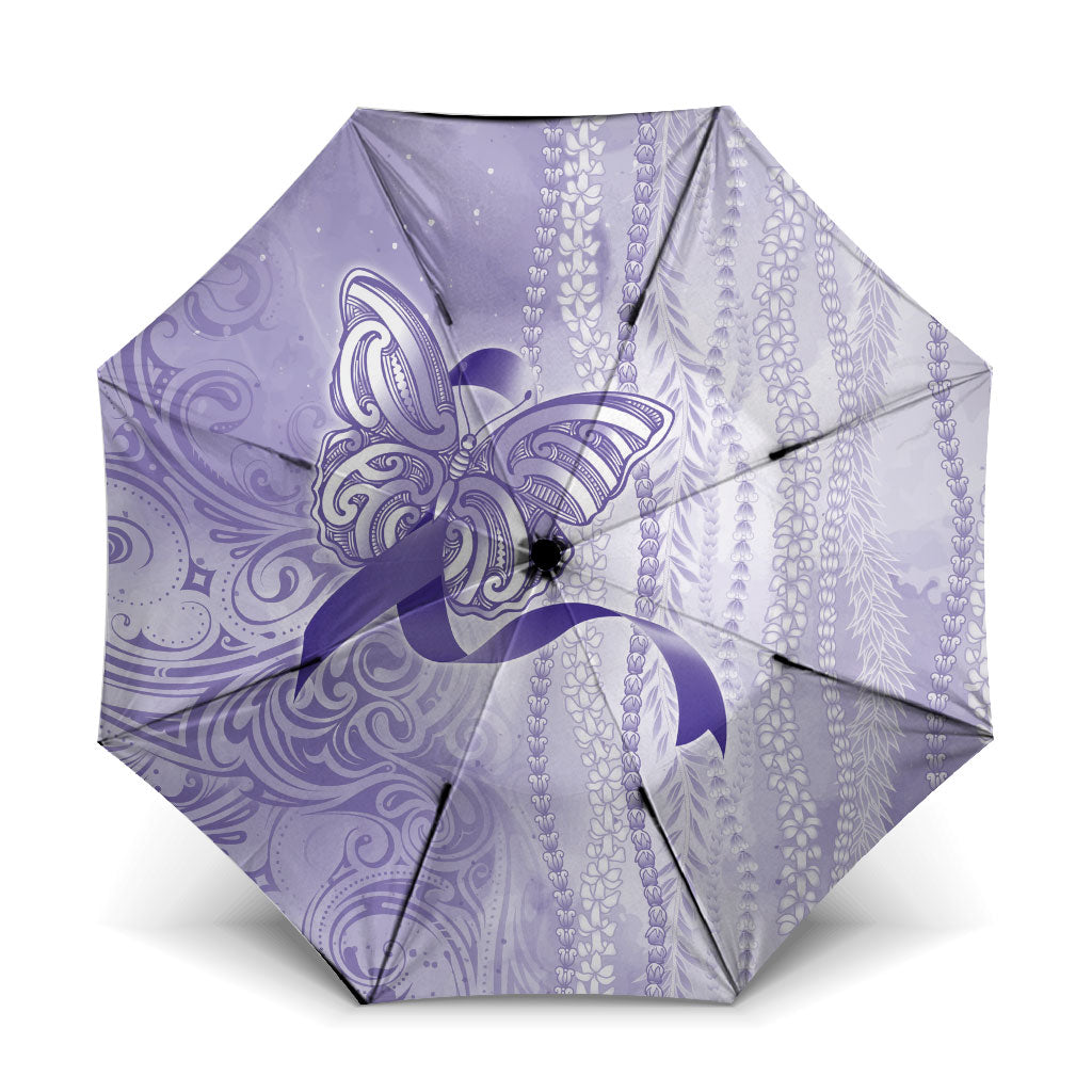 Hawaii Epilepsy Support Purple Ribbon Strength Umbrella Maile Pikake Lokelani Crown Flower Lei Inspired