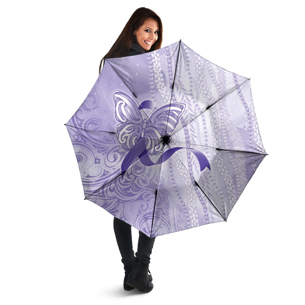 Hawaii Epilepsy Support Purple Ribbon Strength Umbrella Maile Pikake Lokelani Crown Flower Lei Inspired