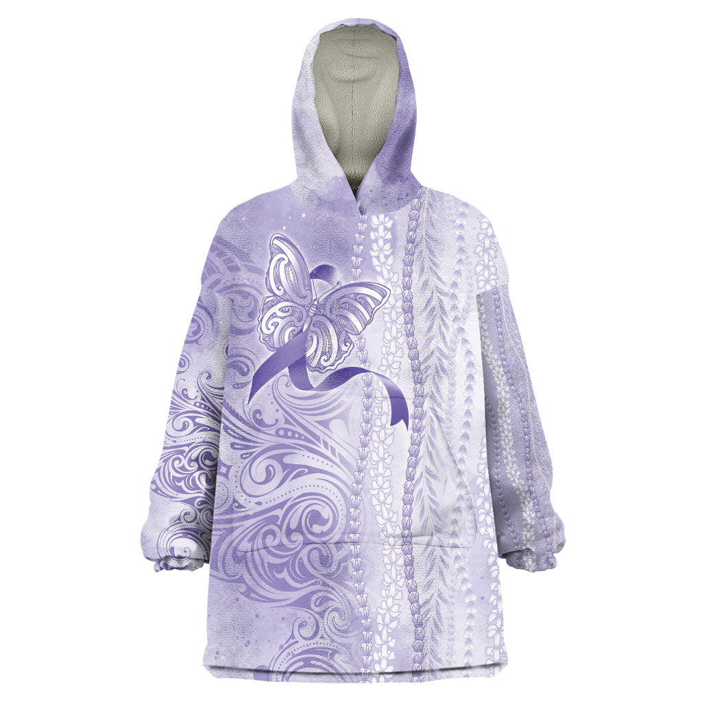 Hawaii Epilepsy Support Purple Ribbon Strength Wearable Blanket Hoodie Maile Pikake Lokelani Crown Flower Lei Inspired