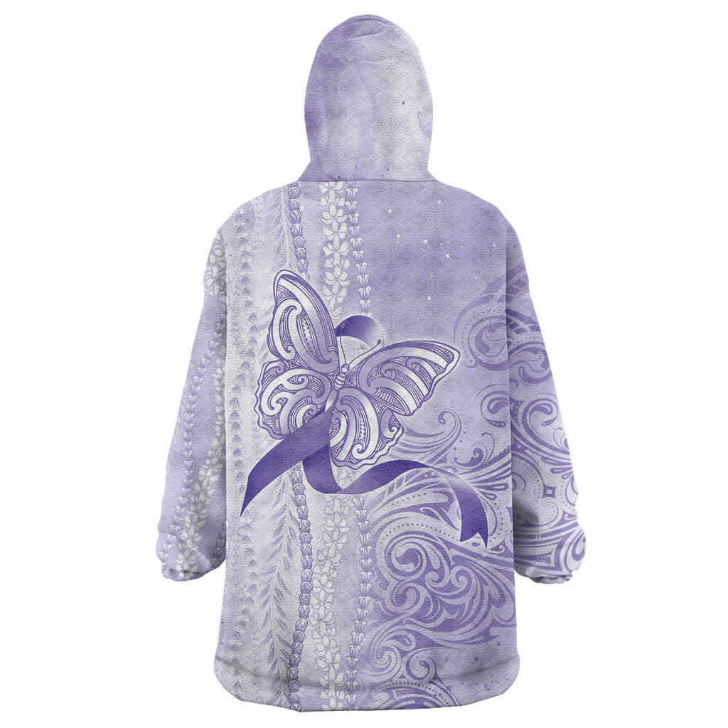 Hawaii Epilepsy Support Purple Ribbon Strength Wearable Blanket Hoodie Maile Pikake Lokelani Crown Flower Lei Inspired