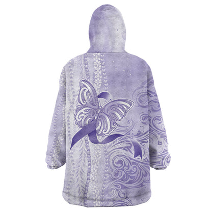 Hawaii Epilepsy Support Purple Ribbon Strength Wearable Blanket Hoodie Maile Pikake Lokelani Crown Flower Lei Inspired