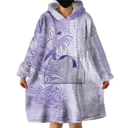 Hawaii Epilepsy Support Purple Ribbon Strength Wearable Blanket Hoodie Maile Pikake Lokelani Crown Flower Lei Inspired