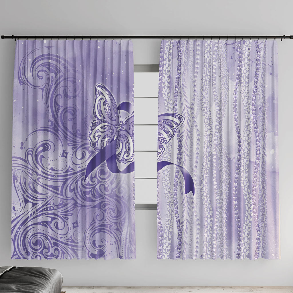 Hawaii Epilepsy Support Purple Ribbon Strength Window Curtain Maile Pikake Lokelani Crown Flower Lei Inspired