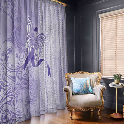 Hawaii Epilepsy Support Purple Ribbon Strength Window Curtain Maile Pikake Lokelani Crown Flower Lei Inspired