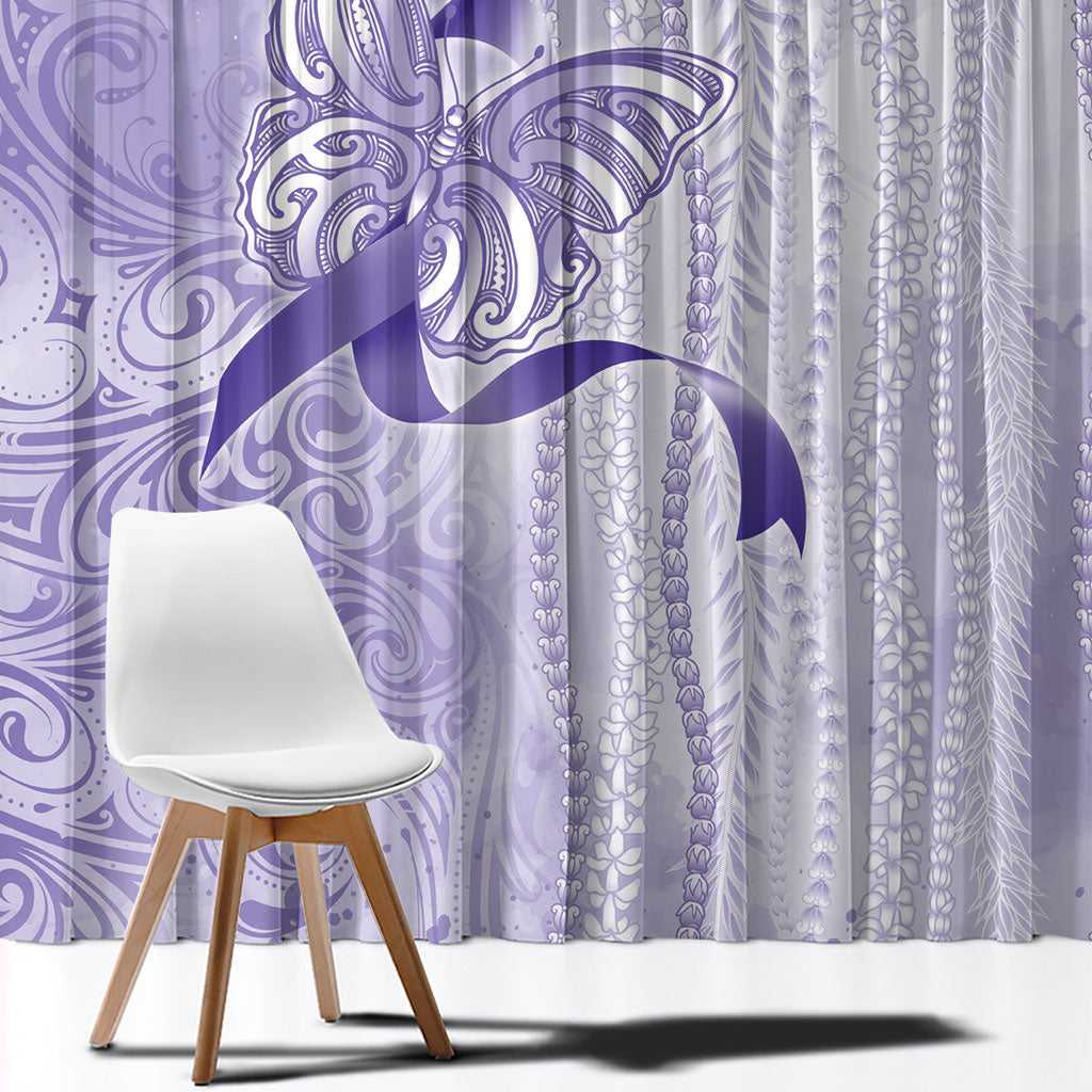 Hawaii Epilepsy Support Purple Ribbon Strength Window Curtain Maile Pikake Lokelani Crown Flower Lei Inspired