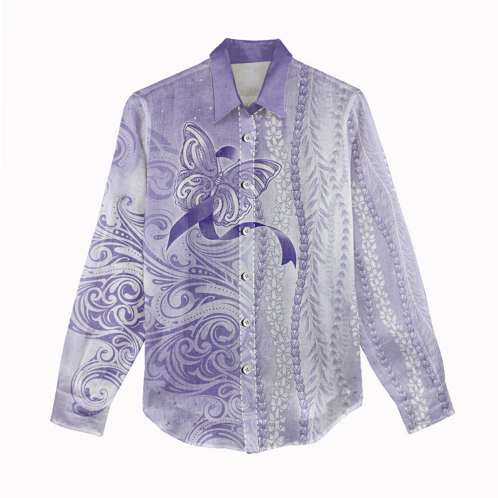 Hawaii Epilepsy Support Purple Ribbon Strength Women Casual Shirt Maile Pikake Lokelani Crown Flower Lei Inspired