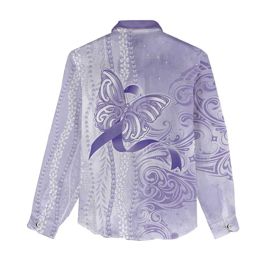 Hawaii Epilepsy Support Purple Ribbon Strength Women Casual Shirt Maile Pikake Lokelani Crown Flower Lei Inspired