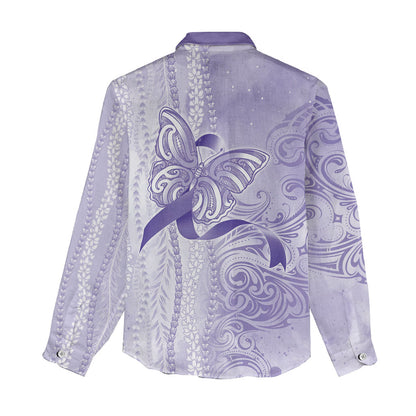 Hawaii Epilepsy Support Purple Ribbon Strength Women Casual Shirt Maile Pikake Lokelani Crown Flower Lei Inspired