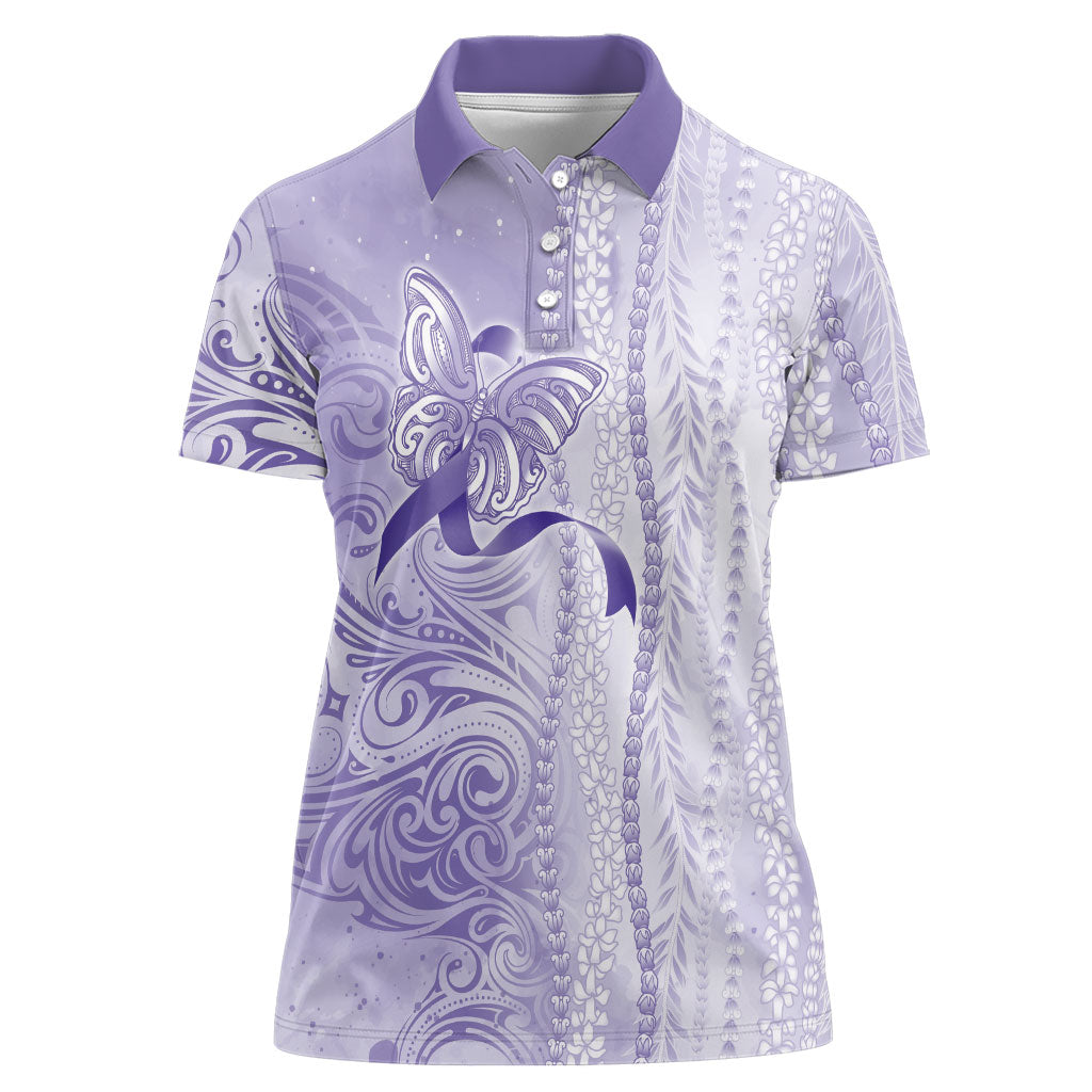 Hawaii Epilepsy Support Purple Ribbon Strength Women Polo Shirt Maile Pikake Lokelani Crown Flower Lei Inspired