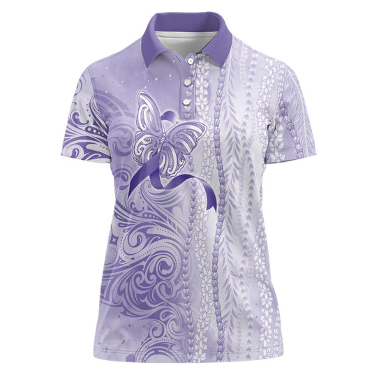 Hawaii Epilepsy Support Purple Ribbon Strength Women Polo Shirt Maile Pikake Lokelani Crown Flower Lei Inspired