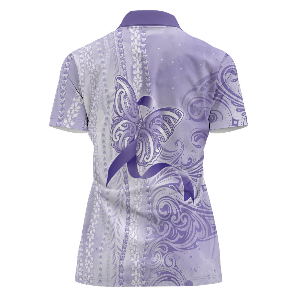 Hawaii Epilepsy Support Purple Ribbon Strength Women Polo Shirt Maile Pikake Lokelani Crown Flower Lei Inspired