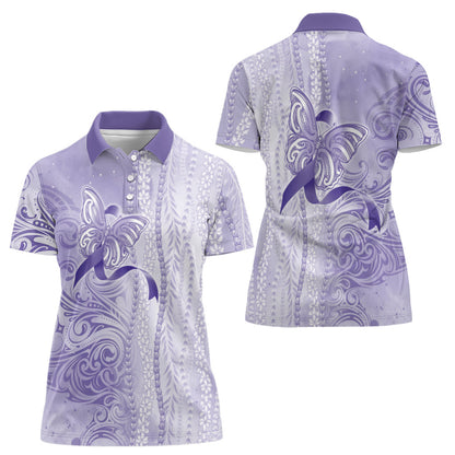 Hawaii Epilepsy Support Purple Ribbon Strength Women Polo Shirt Maile Pikake Lokelani Crown Flower Lei Inspired