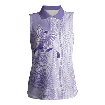 Hawaii Epilepsy Support Purple Ribbon Strength Women Sleeveless Polo Shirt Maile Pikake Lokelani Crown Flower Lei Inspired