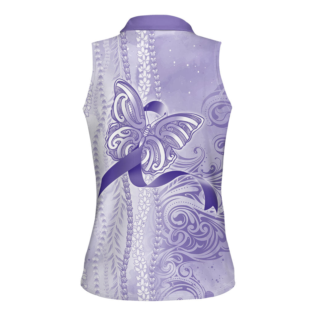 Hawaii Epilepsy Support Purple Ribbon Strength Women Sleeveless Polo Shirt Maile Pikake Lokelani Crown Flower Lei Inspired