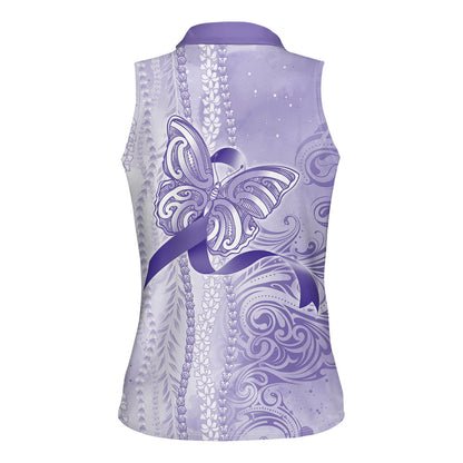 Hawaii Epilepsy Support Purple Ribbon Strength Women Sleeveless Polo Shirt Maile Pikake Lokelani Crown Flower Lei Inspired
