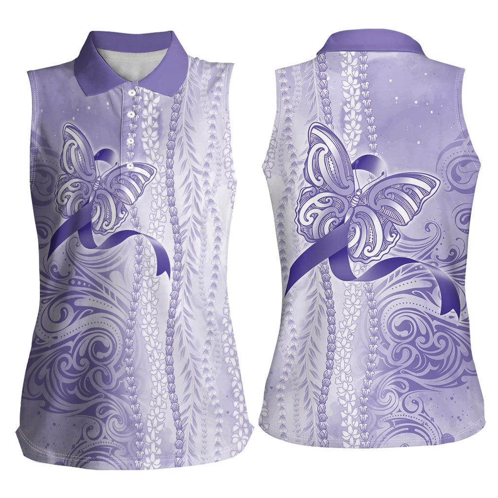 Hawaii Epilepsy Support Purple Ribbon Strength Women Sleeveless Polo Shirt Maile Pikake Lokelani Crown Flower Lei Inspired