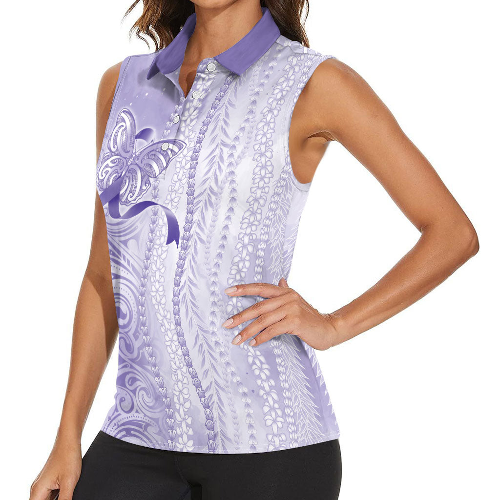 Hawaii Epilepsy Support Purple Ribbon Strength Women Sleeveless Polo Shirt Maile Pikake Lokelani Crown Flower Lei Inspired