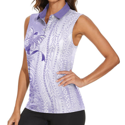 Hawaii Epilepsy Support Purple Ribbon Strength Women Sleeveless Polo Shirt Maile Pikake Lokelani Crown Flower Lei Inspired
