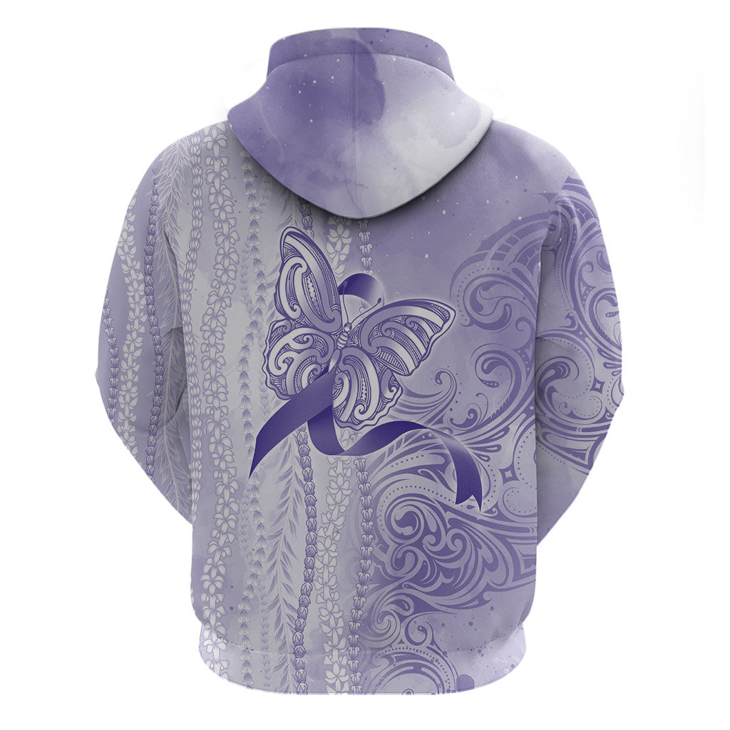 Hawaii Epilepsy Support Purple Ribbon Strength Zip Hoodie Maile Pikake Lokelani Crown Flower Lei Inspired