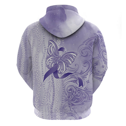 Hawaii Epilepsy Support Purple Ribbon Strength Zip Hoodie Maile Pikake Lokelani Crown Flower Lei Inspired