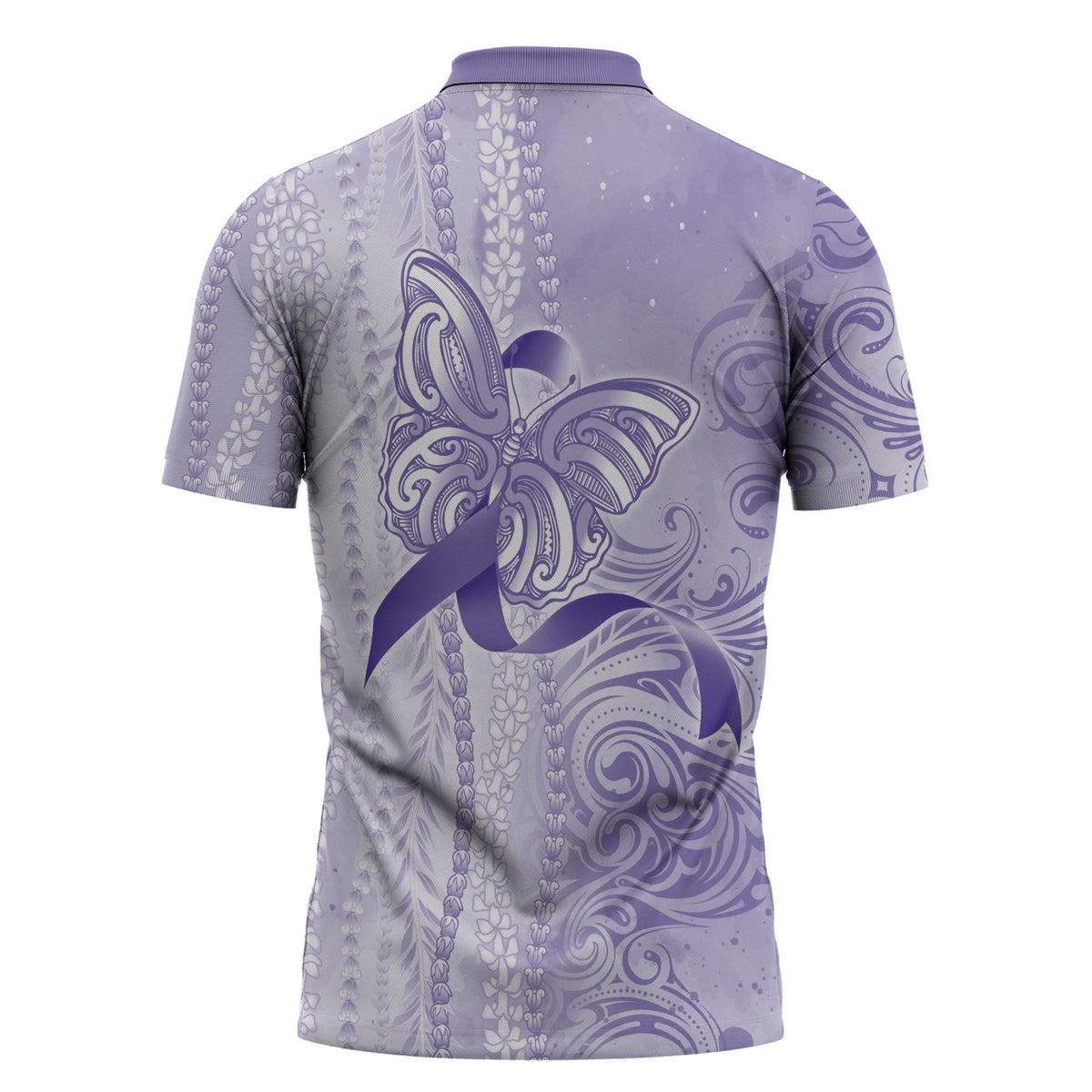 Hawaii Epilepsy Support Purple Ribbon Strength Zipper Polo Shirt Maile Pikake Lokelani Crown Flower Lei Inspired