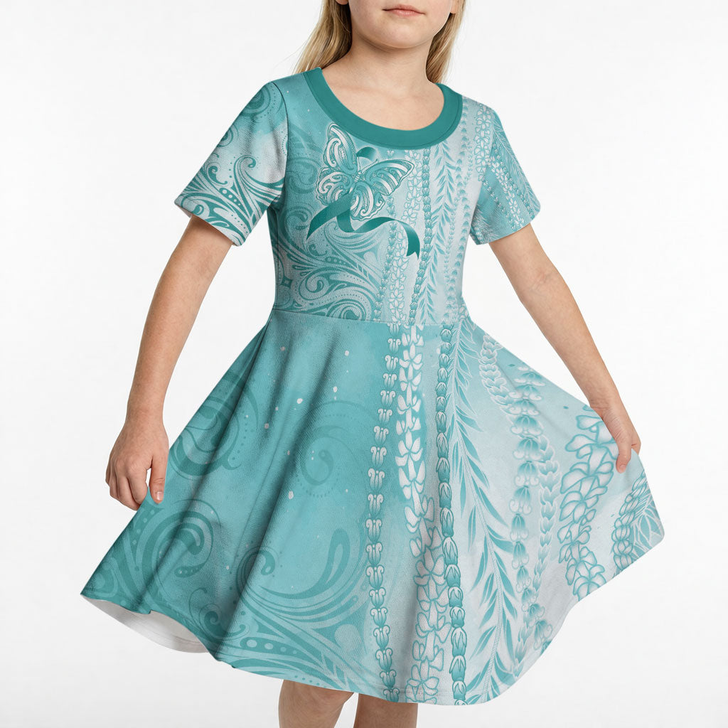 Hawaii PTSD Support Healing From Trauma Kid Short Sleeve Dress Maile Pikake Lokelani Crown Flower Lei Inspired