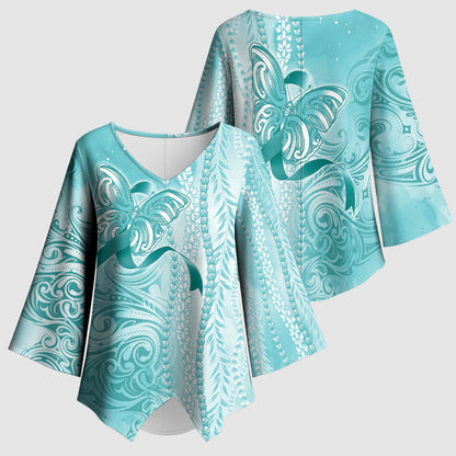 Hawaii PTSD Support Healing From Trauma Kimono Sleeve Blouse Maile Pikake Lokelani Crown Flower Lei Inspired