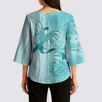 Hawaii PTSD Support Healing From Trauma Kimono Sleeve Blouse Maile Pikake Lokelani Crown Flower Lei Inspired
