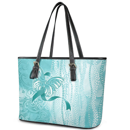 Hawaii PTSD Support Healing From Trauma Leather Tote Bag Maile Pikake Lokelani Crown Flower Lei Inspired