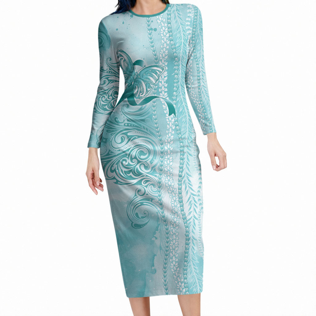 Hawaii PTSD Support Healing From Trauma Long Sleeve Bodycon Dress Maile Pikake Lokelani Crown Flower Lei Inspired