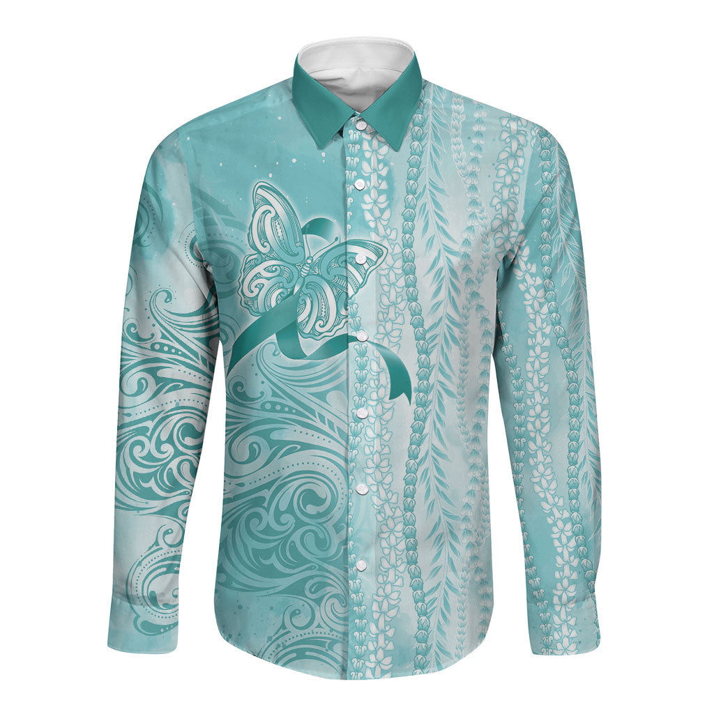 Hawaii PTSD Support Healing From Trauma Long Sleeve Button Shirt Maile Pikake Lokelani Crown Flower Lei Inspired
