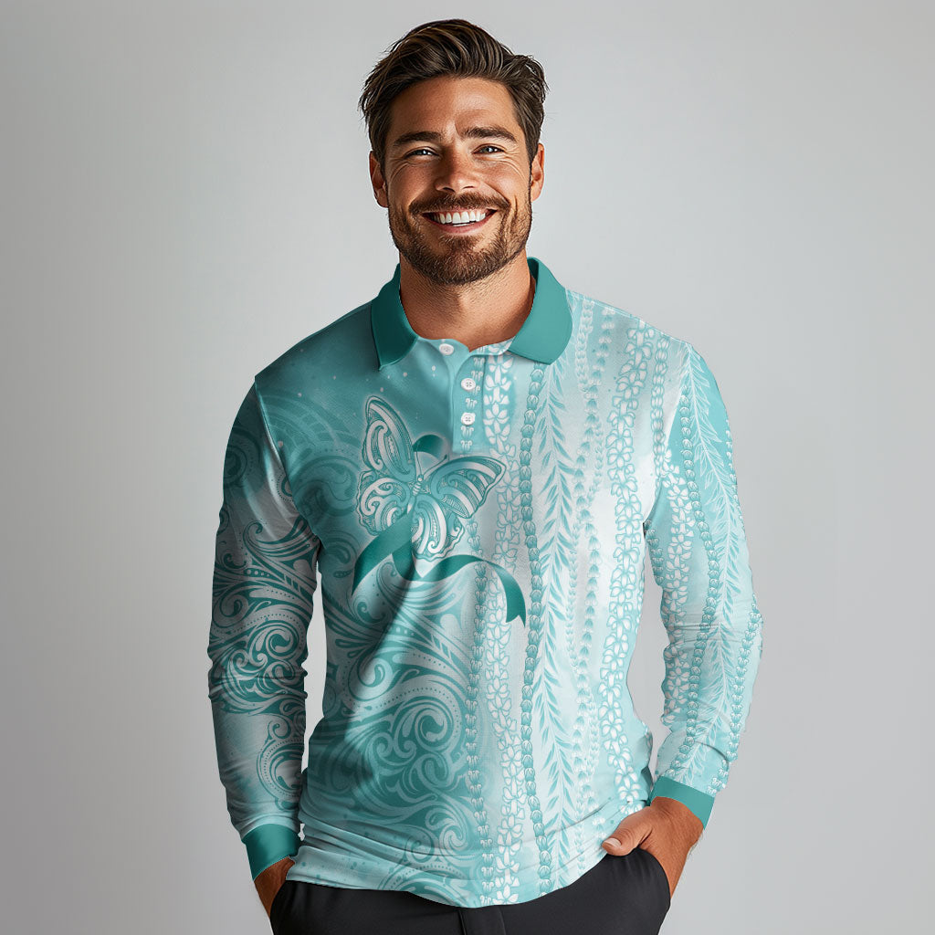 Hawaii PTSD Support Healing From Trauma Long Sleeve Polo Shirt Maile Pikake Lokelani Crown Flower Lei Inspired