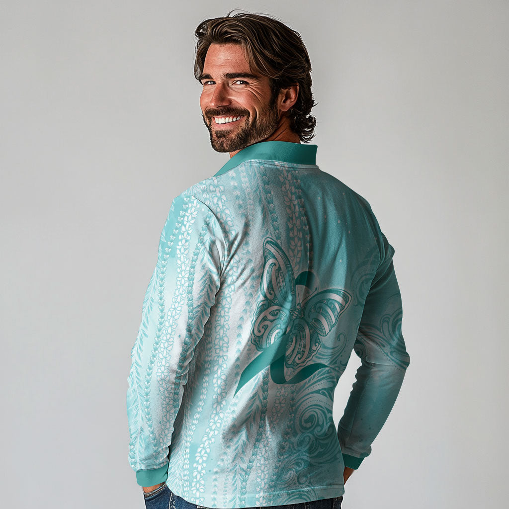 Hawaii PTSD Support Healing From Trauma Long Sleeve Polo Shirt Maile Pikake Lokelani Crown Flower Lei Inspired