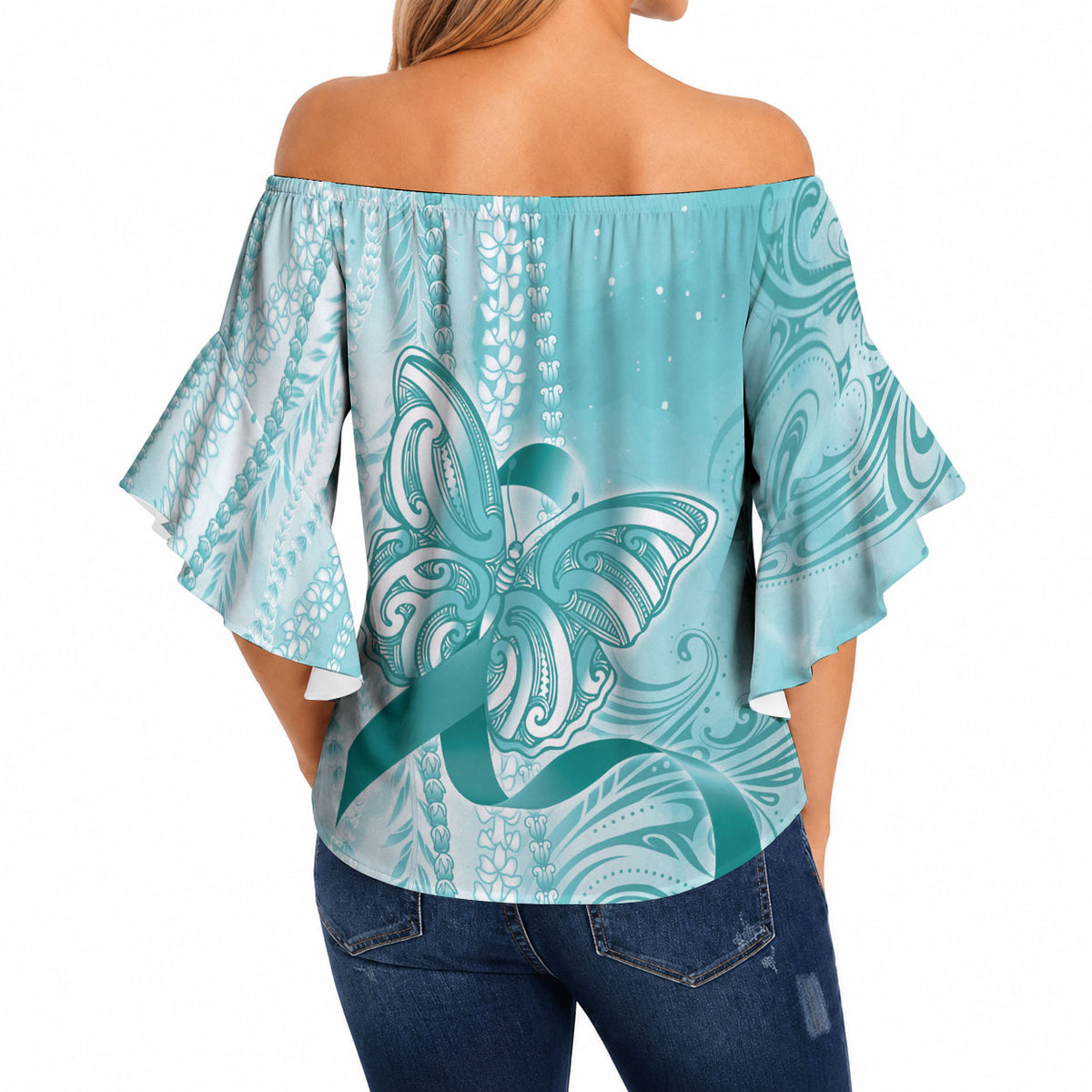 Hawaii PTSD Support Healing From Trauma Off Shoulder Wrap Waist Top Maile Pikake Lokelani Crown Flower Lei Inspired