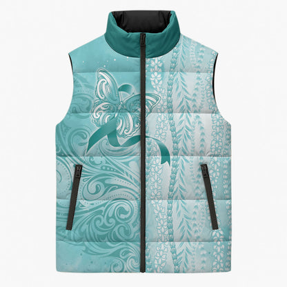 Hawaii PTSD Support Healing From Trauma Sleeveless Puffer Jacket Maile Pikake Lokelani Crown Flower Lei Inspired