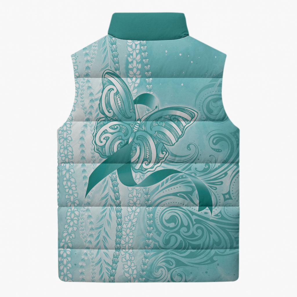 Hawaii PTSD Support Healing From Trauma Sleeveless Puffer Jacket Maile Pikake Lokelani Crown Flower Lei Inspired