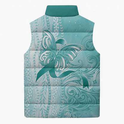 Hawaii PTSD Support Healing From Trauma Sleeveless Puffer Jacket Maile Pikake Lokelani Crown Flower Lei Inspired
