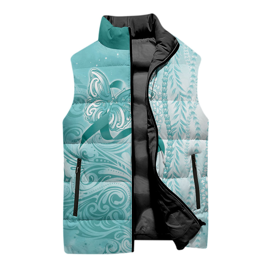 Hawaii PTSD Support Healing From Trauma Sleeveless Puffer Jacket Maile Pikake Lokelani Crown Flower Lei Inspired