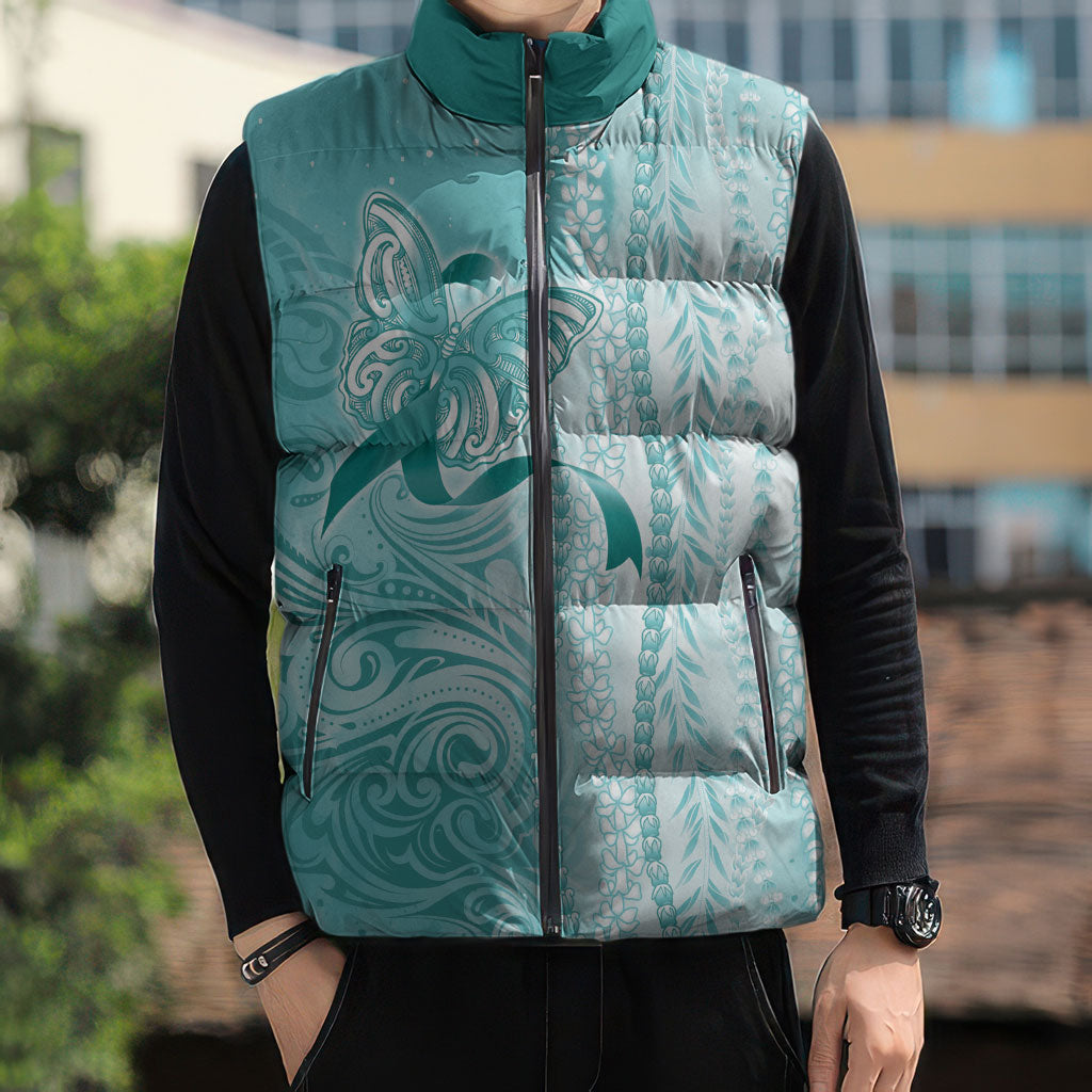 Hawaii PTSD Support Healing From Trauma Sleeveless Puffer Jacket Maile Pikake Lokelani Crown Flower Lei Inspired