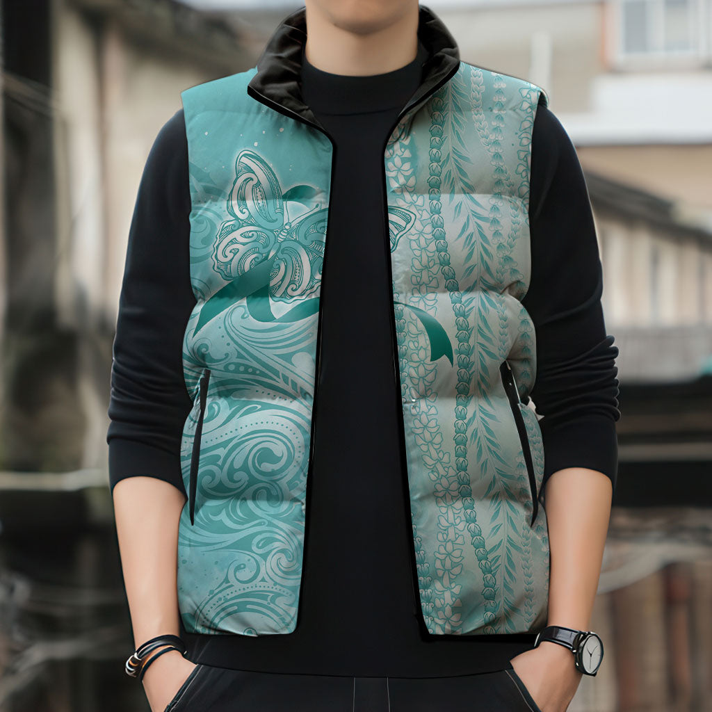 Hawaii PTSD Support Healing From Trauma Sleeveless Puffer Jacket Maile Pikake Lokelani Crown Flower Lei Inspired