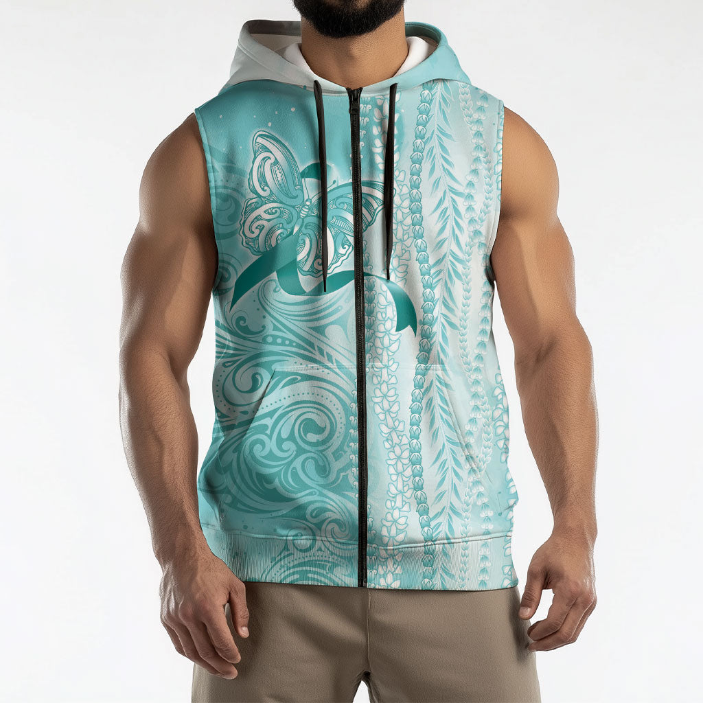Hawaii PTSD Support Healing From Trauma Sleeveless Zip Hoodie Maile Pikake Lokelani Crown Flower Lei Inspired