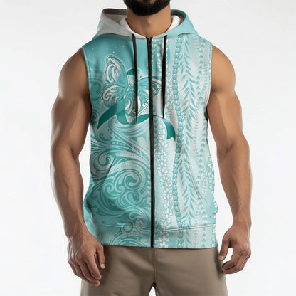 Hawaii PTSD Support Healing From Trauma Sleeveless Zip Hoodie Maile Pikake Lokelani Crown Flower Lei Inspired