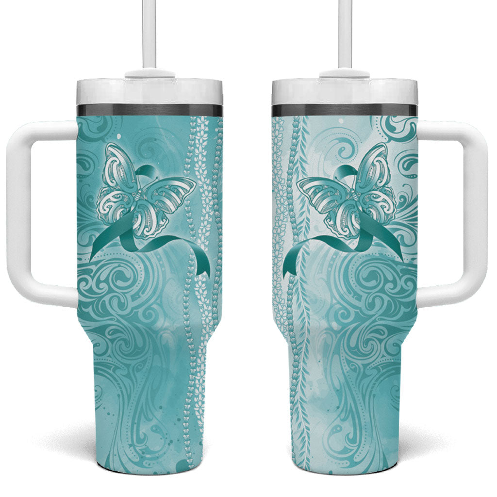 Hawaii PTSD Support Healing From Trauma Tumbler With Handle Maile Pikake Lokelani Crown Flower Lei Inspired